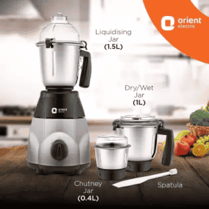 Orient Electric MGCS120G3 1200W Mixer Grinder | 3 Jars | Black