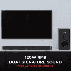 boAt Aavante Bar 1800 with Wireless Subwoofer 120 W Bluetooth Soundbar | Premium Black, 2.1 Channel