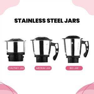 Greenchef Melon Mixer Grinder | 600 W | 3 Jars | Dark pink