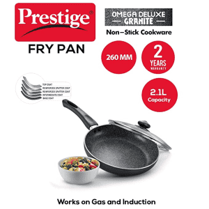Prestige Aluminium Omega Deluxe Granite Fry Pan with Lid | 26 cm | Black