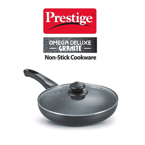 Prestige Aluminium Omega Deluxe Granite Fry Pan with Lid | 26 cm | Black