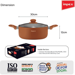 IMPEX PEARL 3012 Aluminium, Non-stick Pot with Lid |  30 cm diameter | 8 L capacity | Gold, Orange