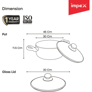 IMPEX PEARL 3012 Aluminium, Non-stick Pot with Lid |  30 cm diameter | 8 L capacity | Gold, Orange