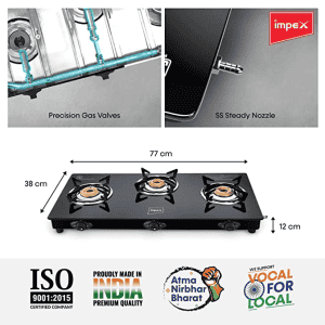 Impex Specta 3B Ignite Glass Top | 3 Burner Stove | Black
