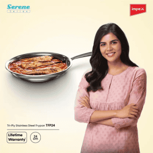 IMPEX Serene Triply Fry Pan | 24 cm diameter | 1 L capacity | Stainless Steel