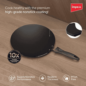 Impex ICTP-28 Nonstick Aluminium Concave Tawa Pan | 28 cm | Cherry Red