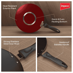 Impex ICTP-28 Nonstick Aluminium Concave Tawa Pan | 28 cm | Cherry Red