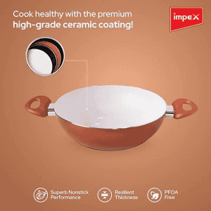 Impex Nonstick Aluminium Kadai Pan | PEARL-2475 | 24 cm | Ceramic Coated