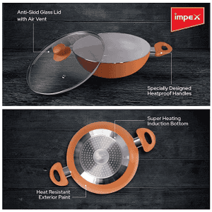 Impex Nonstick Aluminium Kadai Pan | PEARL-2475 | 24 cm | Ceramic Coated