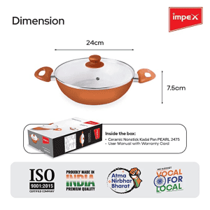 Impex Nonstick Aluminium Kadai Pan | PEARL-2475 | 24 cm | Ceramic Coated