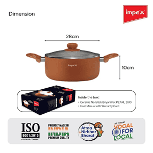 Impex Aluminium Non-Stick Biryani Pot with Lid | 6 litres | Pearl-2810 | High Grade Ceramic | Golden Orange