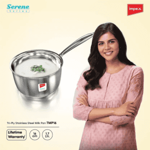 IMPEX Serene Triply Milk Pan | 16 cm diameter /1.7 L capacity | Stainless Steel
