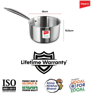 IMPEX Serene Triply Milk Pan | 16 cm diameter /1.7 L capacity | Stainless Steel