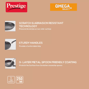 Prestige Omega Select Plus (30715) Fry Pan | 25 cm diameter 1.7 L capacity | Aluminium