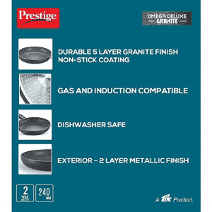 Prestige Aluminium Omega Deluxe Granite Fry Pan | 36305 | 24 cm | Black
