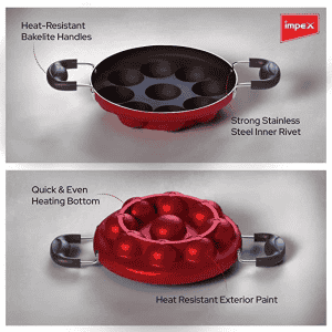 Impex Premium Non Stick Paniyarakkallu Unniyappa Chatty | 9 Pits | Red