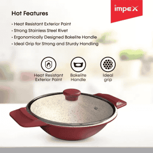 IMPEX RUBY 20 Diecast Nonstick Multipan with Lid | 2 L capacity | 20 cm diameter | Red