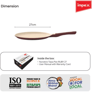 IMPEX RUBY 27 Aluminium Diecast Nonstick Pan Tawa 27 cm diameter | Aluminium