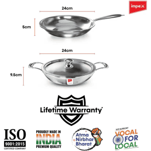 IMPEX Serene Triply 2Pcs Induction Bottom Cookware Set (Kadhai pan ,Fry pan) | Stainless Steel