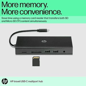 HP Travel USB-C Multi Port Hub Docking Station with USB-C, RJ-45, HDMI, SD and Micro SD Slots - 1C1Y5AA | Black
