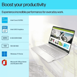 HP Thin & Light Laptop 15s | 12th Gen Intel Core i3-1215U | 15.6-inch | FHD/8GB DDR4/512GB SSD/Intel UHD Graphics/Backlit KB | Silver