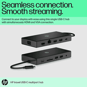 HP Travel USB-C Multi Port Hub Docking Station with USB-C, RJ-45, HDMI, SD and Micro SD Slots - 1C1Y5AA | Black