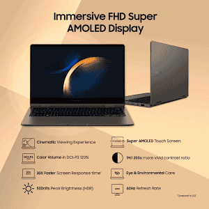 Samsung Galaxy Book3 360 Touchscreen Laptop | NP730QFG-KA1IN | 13.3" | Intel 13th Gen i7/EvoTM Super Amoled 2-in-1 | 16 GB/512GB SSD/Windows11/MSOffice/BacklitKB/Fingerprint Sensor | Graphite