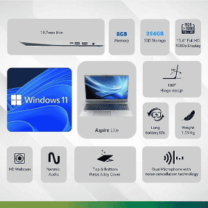 Acer Aspire Lite 11th Gen Intel Core i3-1115G4 Premium Thin & Light Laptop | 8GB RAM/256GB SSD/Intel UHD Graphics/Win 11 Home | AL15-51| 15.6| Steel Grey