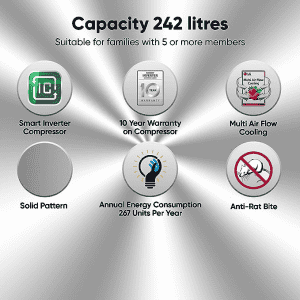 LG  Frost-Free Smart Inverter Double Door Refrigerator | 242 L | 2 Star | Shiny Steel | GL-N292DPZY