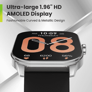 Amazfit Pop 3S Smart Watch | 1.96 | AMOLED Display | Bluetooth Calling | SpO2 | Black