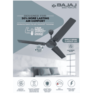 BAJAJ CLASSICO 12S1 3 Blade Ceiling Fan | 1200 mm | Coal Mine Grey