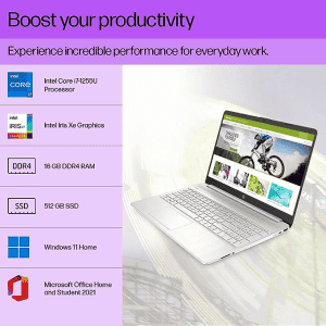 HP 15s fq5190TU Thin & Light Laptop | 15.6-inch | 12th Gen Intel Core i7-1255U,FHD, 16GB DDR4/512GB SSD | Silver