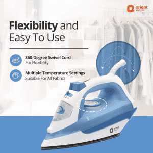 Orient Electric Fabrifeel Steam Iron | 1600 W  | White, Blue