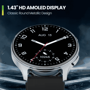 AMAZFIT POP 3R Smart Watch with AMOLED Display | BT Calling and AI Voice Assistance Smartwatch | Silver Black Premium Strap
