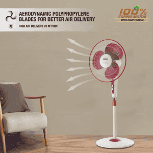 USHA Mist Air Flo Pedestal Fan | 400 mm | 3 Blade | Maroon