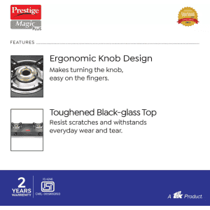 Prestige Magic Plus Glass Manual Gas Stove | 2 Burners | Black | GTMP 02