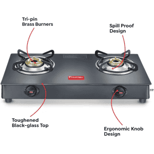 Prestige Magic Plus Glass Manual Gas Stove | 2 Burners | Black | GTMP 02