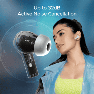 boAt  Airdopes Flex 454 ANC TWS Earbuds with Smart Features | 60HRS Playback Quad Mics ENx Tech | Zinc White