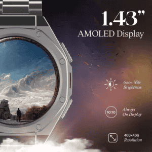 boAt Enigma X600 Smartwatch with Bluetooth Calling | AMOLED Display | IP68 Water Resistant | Classic Silver Strap