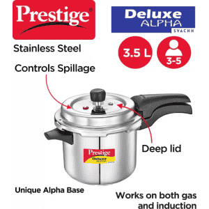 Prestige Deluxe Alpha Svachh Induction Bottom Pressure Cooker | 3.5 L | Stainless Steel