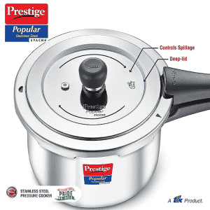 Prestige Popular Svachh Stainless Steel Outer Lid Pressure Cooker | 2 Ltr | Silver
