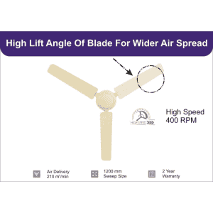USHA Racer Ceiling Fan | Ultra High Speed  | 3 Blade | 1200 mm | Rich Ivory