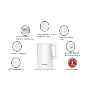 Havells Caro 1.5 litre Double Wall Electric Kettle | 1250 Watt | White