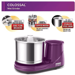 USHA Colossal 2 Stones Wet Grinder | with Coconut Scrapper & Atta Kneader | 2 L