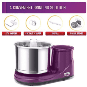USHA Colossal 2 Stones Wet Grinder | with Coconut Scrapper & Atta Kneader | 2 L