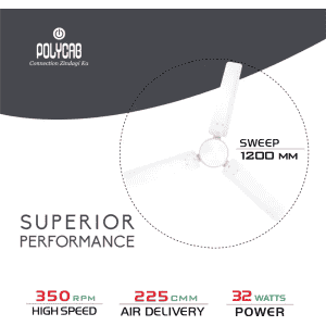 Polycab Airika BLDC 3 Blade Ceiling Fan | 1200 mm | White