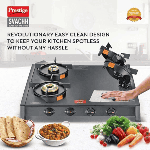 Prestige Svachh Glass Top Gas Stove | 4 Burners | Liftable Burners | GTSB-04