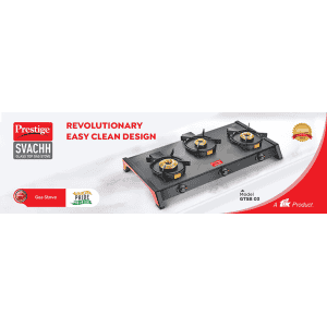Prestige Svachh Glass Top Gas Stove | 3 Burners | Liftable Burners | GTSB-03