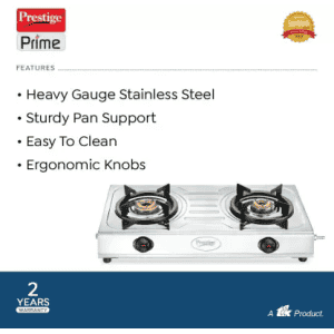 Prestige Prime Stainless Steel Manual Gas Stove | 2 Burner