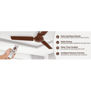 Crompton energion HS Ceiling Fan | 1200mm | BLDC Motor with Remote | 3 Blade | Brown